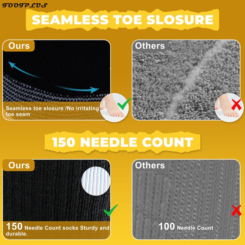 FOOTPLUS Copper Socks for Men, Women FOOTPLUS Mid Calf Arch Support Moisture Wicking Running Cross Cushioned Sole Anti Odor Hiking Camping Trekking Mountain Climbing Socks, 6 Pairs All Black Fit, Large - Image 5